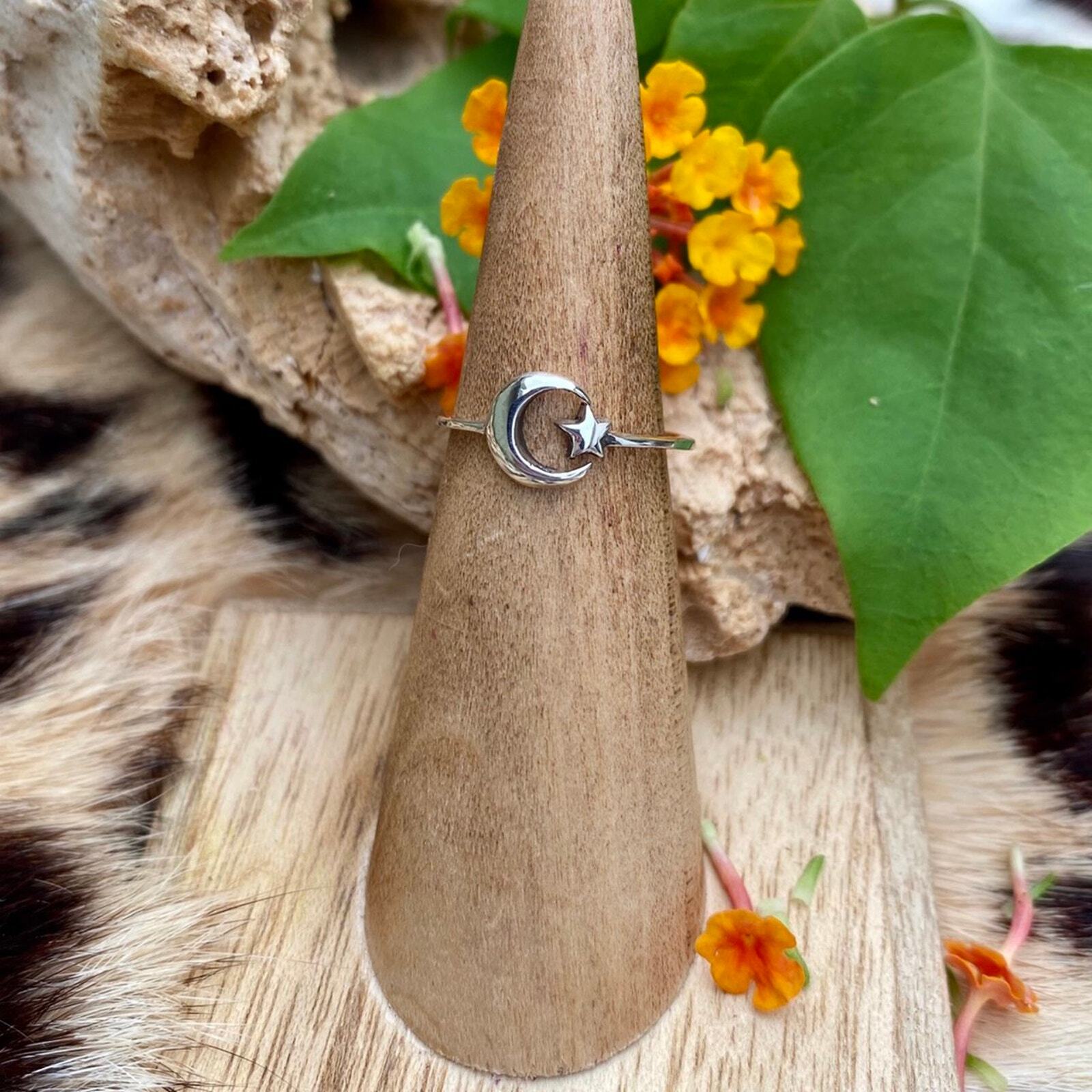 Sterling silver Moon And Star Toe Ring Midi Ring