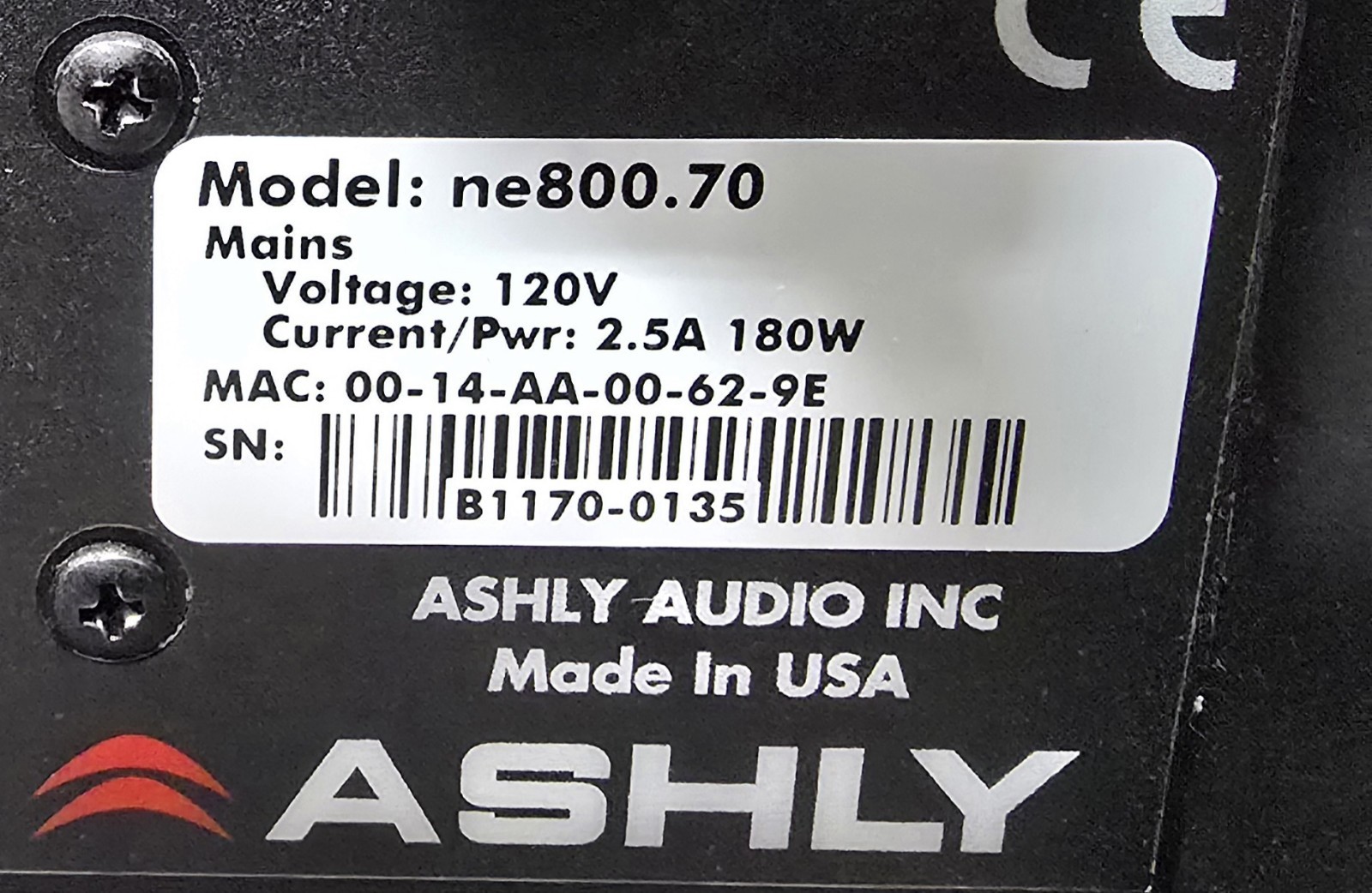 Ashly ne800.70 Network-Enabled 180W Eight-Channel 120V Amplifier
