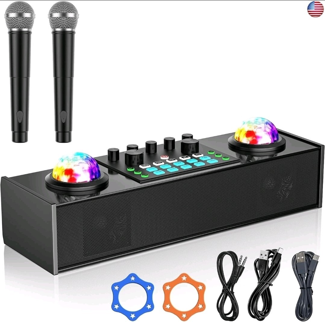 Karaoke Machine with Ambient Lighting, Portable Bluetooth Speaker