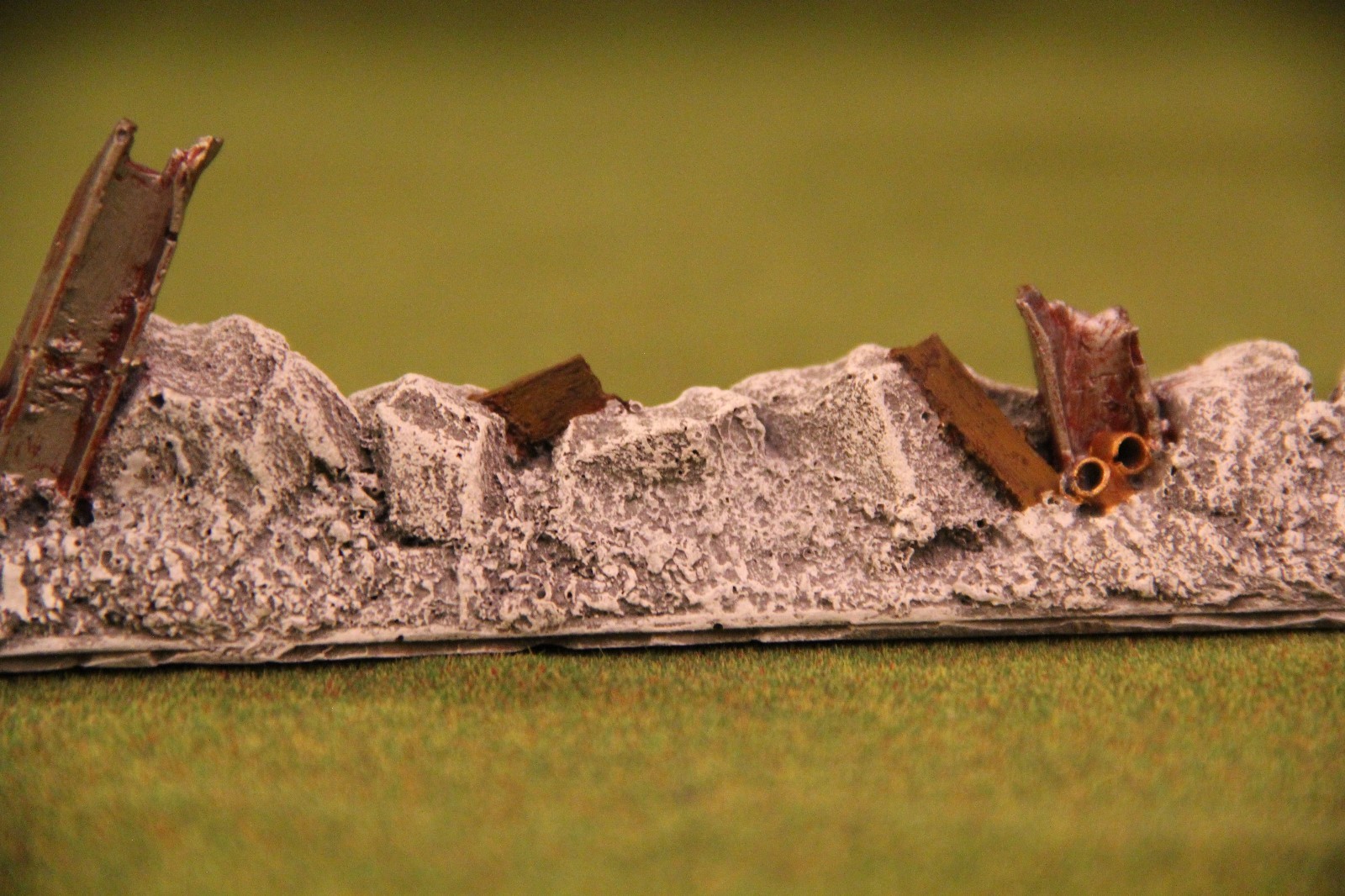 War games scenery destroyed concrete modular walls, resin cast warhammer style.