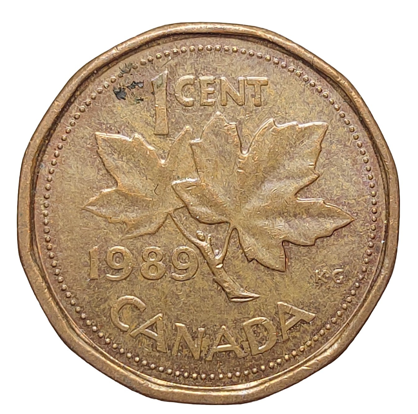 1989 Canada 1 Cent Coin – Bronze, Maple Leaf, Queen Elizabeth II, KM#132 P220