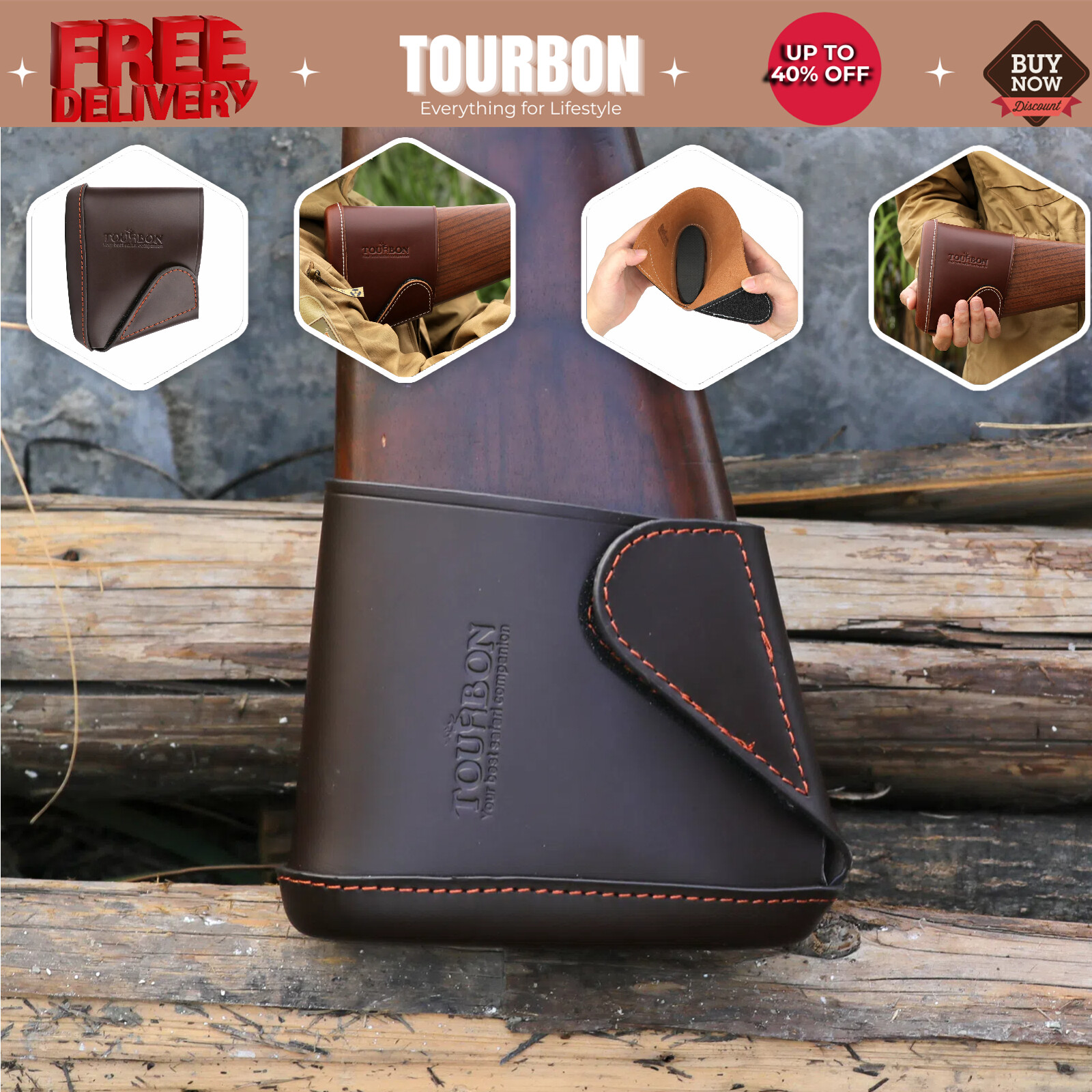 Tourbon Leather Rifle/Shotgun Slipon Recoil Pad Gun Buttstock Extension LOP Add