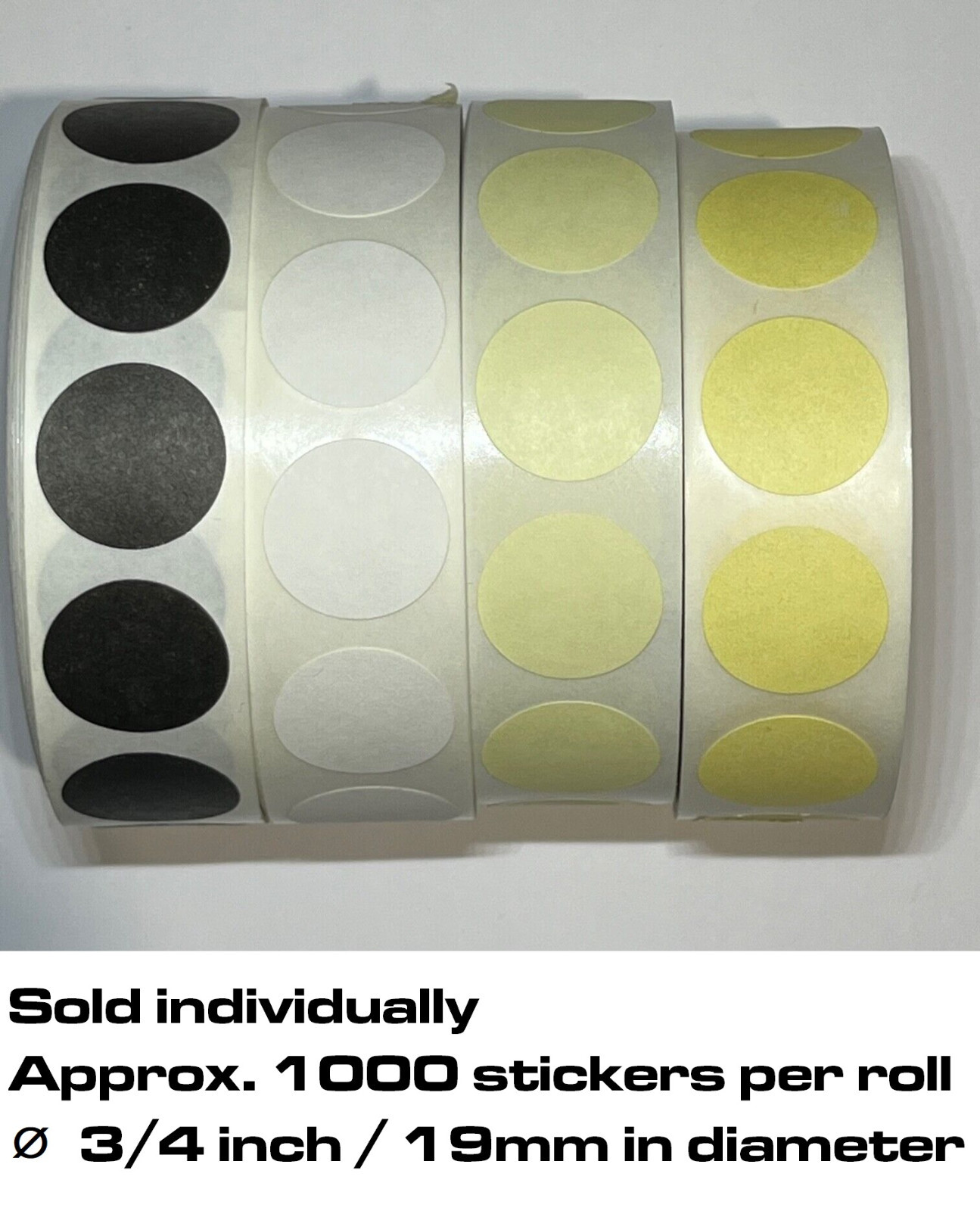 3/4"  19mm Self-Adhesive Target Pasters QTY: 1000/roll Black White Buff Cream