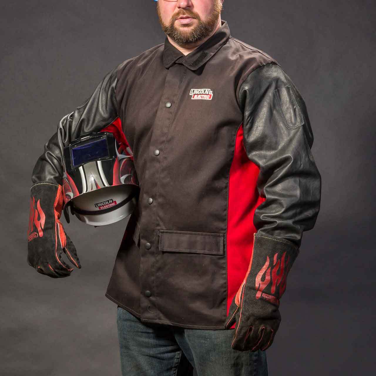 Lincoln Electric K2987 Shadow Grain Leather Sleeve Welding Jacket Medium