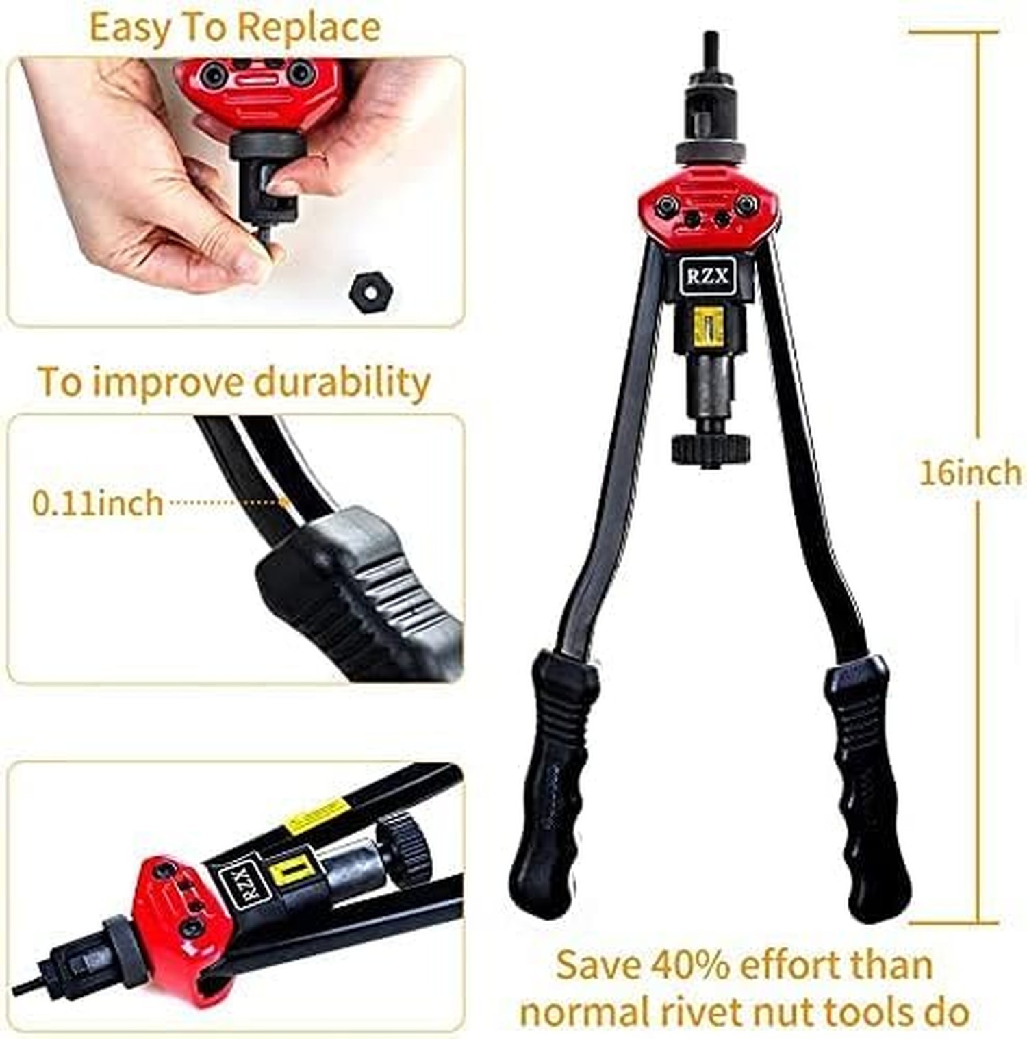 RZX 16" Rivet NUT Tool Hand Blind Riveter,RIVNUT Riveting Tools with Nut Sett...