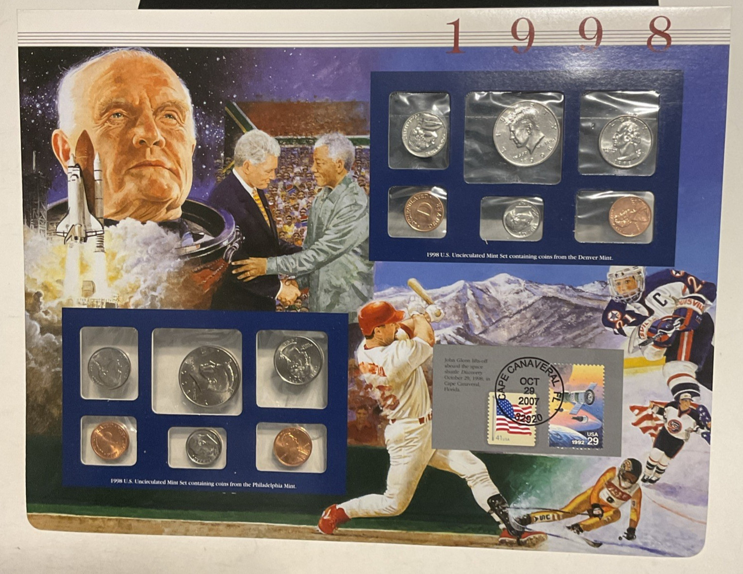 1998 P/D Uncirculated Mint Set Postal Commemorative Society Coin & Stamps