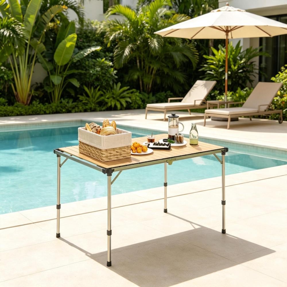Adjustable Height Folding Camping Table, Portable Outdoor Utility Picnic Table