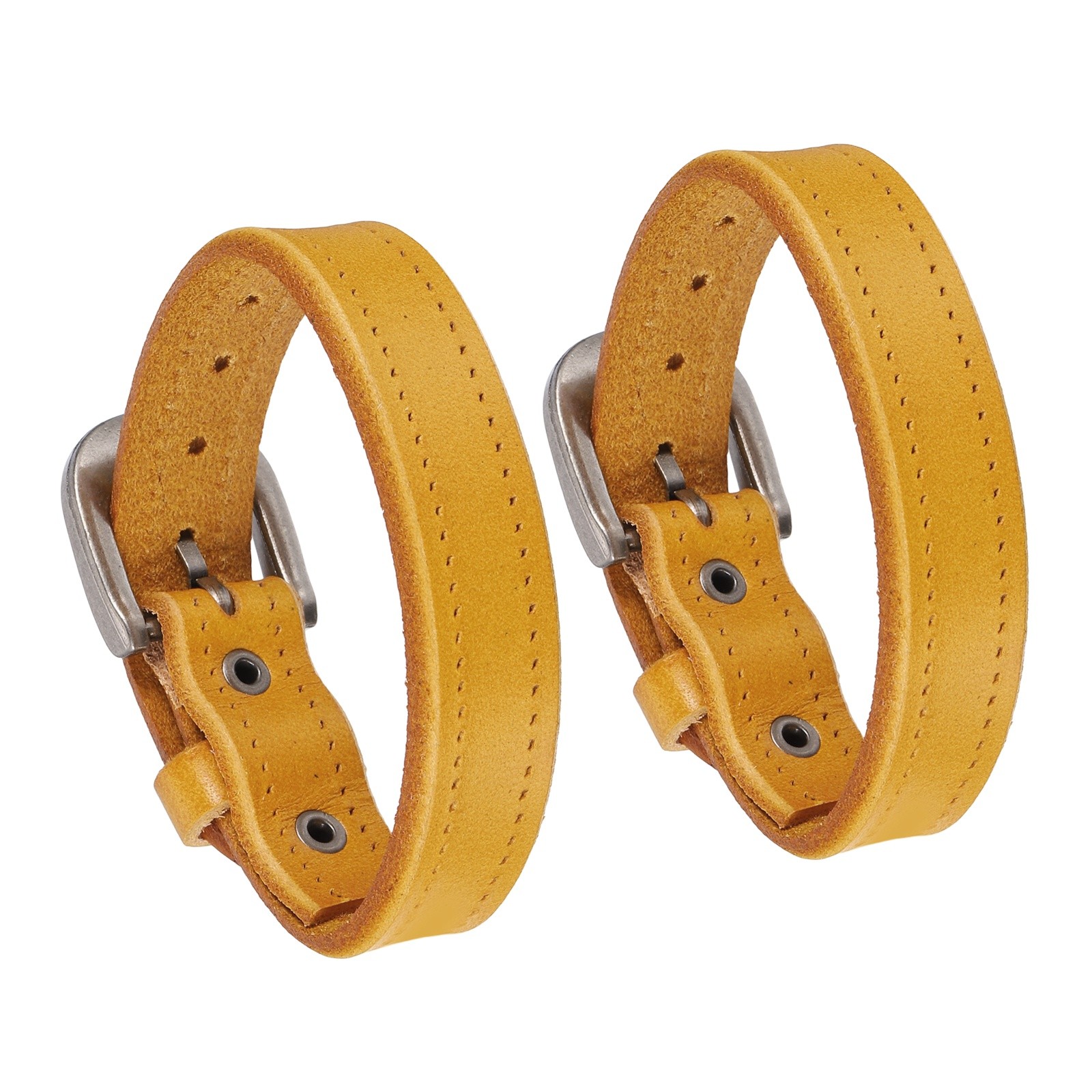 Plain Buckle Bangle Leather Bracelets Leather Snap Bracelets, Khaki 2Pcs