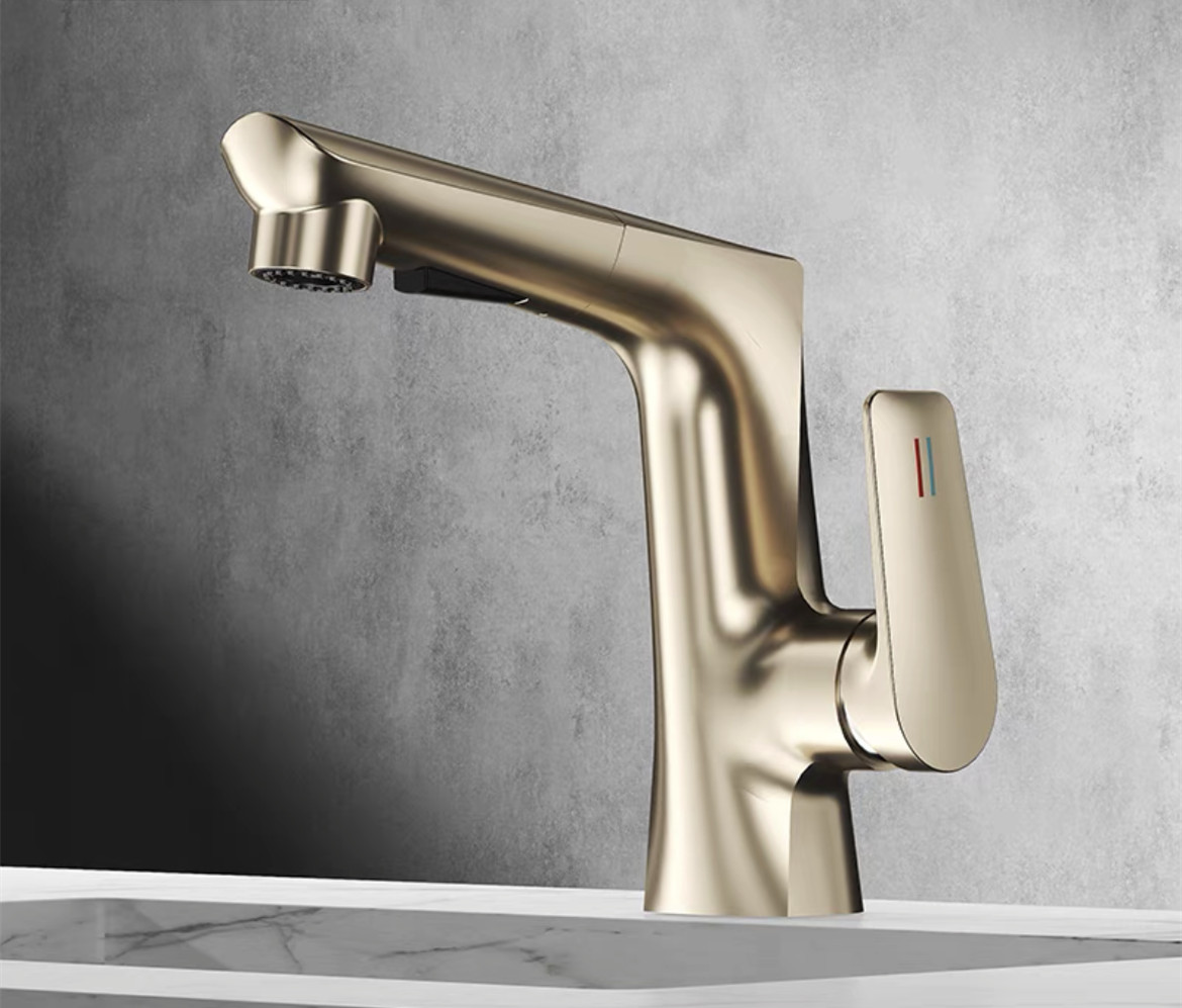 Bathroom Faucet with Pull Out Sprayer Brass Copper Single Handle Basin Tap