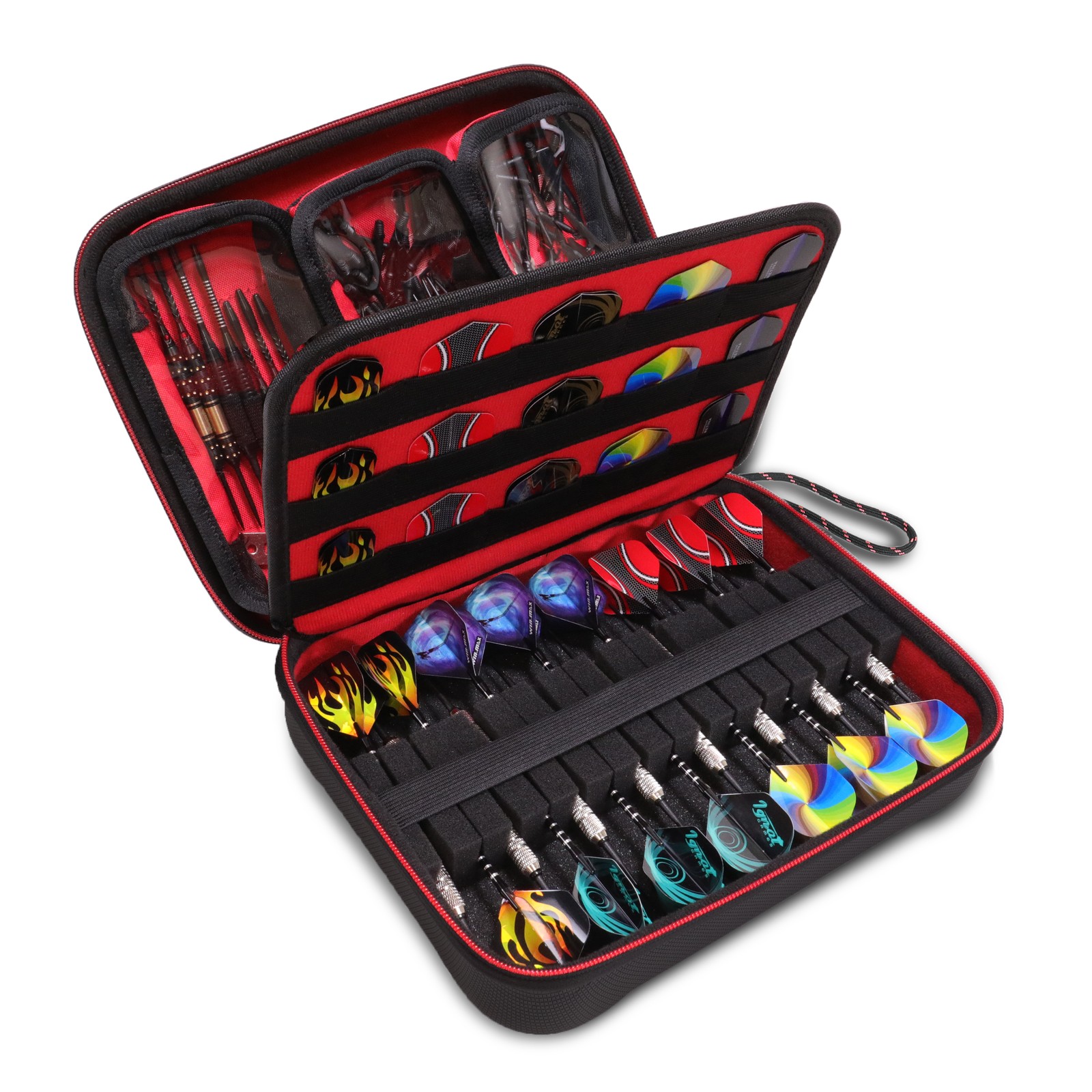 USA GEAR XL Hard Shell Dart Case, Dart Holder for 15 Darts & Accessories - Red