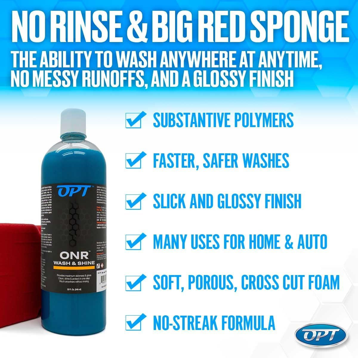 Optimum No Rinse Version 5 (32 Oz), Microfiber Drying Towel, and Big Red Sponge