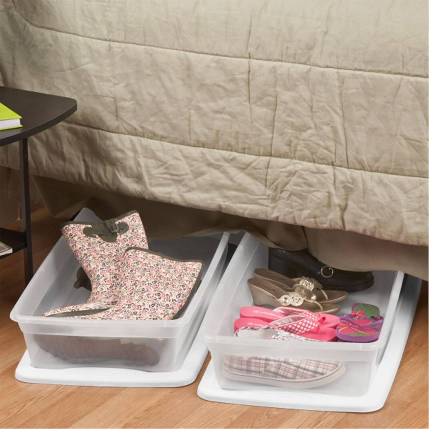 6 Pack Stackable Storage Bin with Lid Clear Plastic Box 41 Quart Lightweight