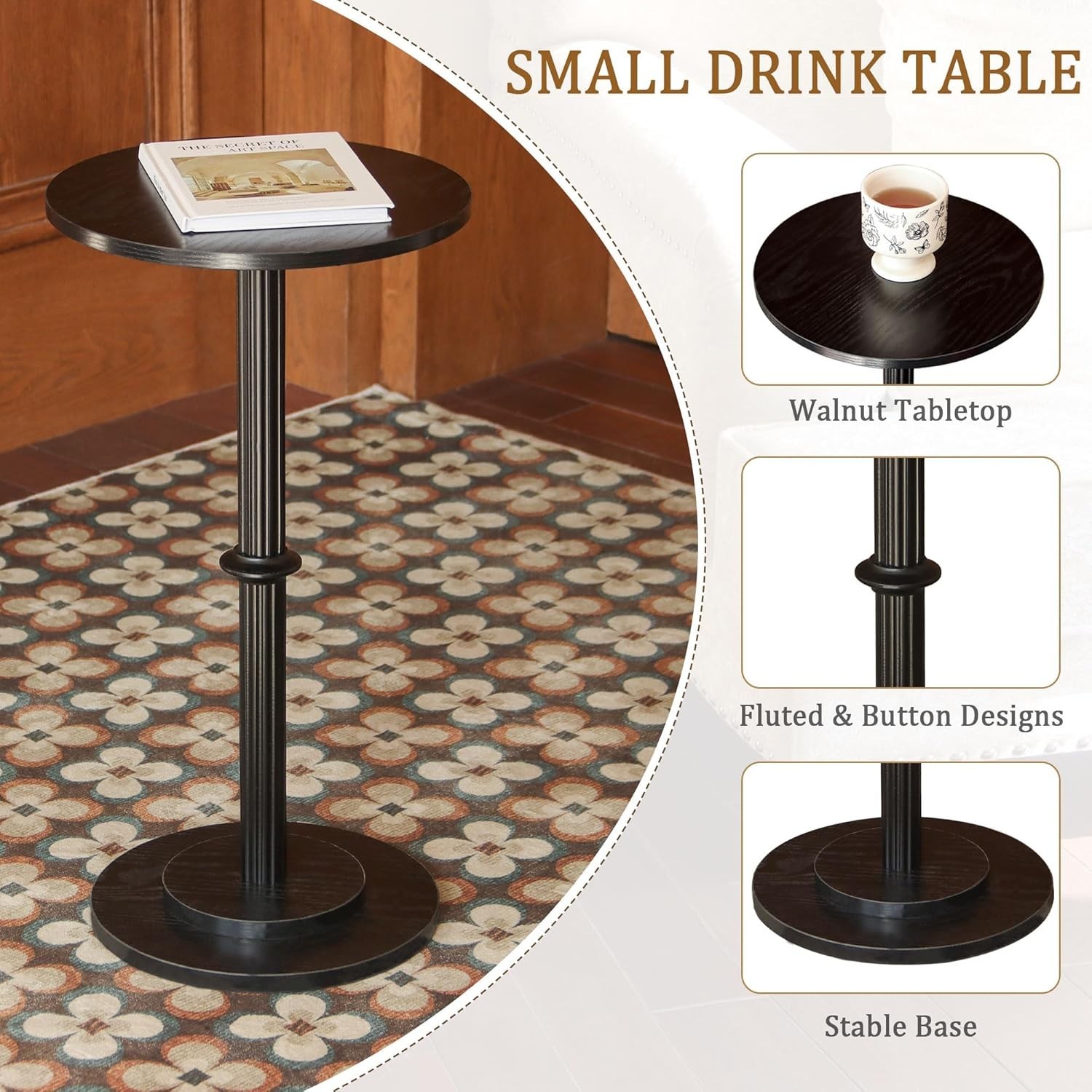 Small Side Table Small Spaces Modern Round End Table W/ Fluted Wood Drink Table