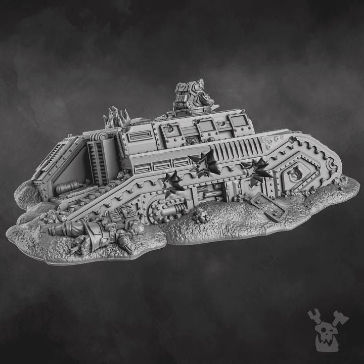 Wrecked Tank Terrain - Crashed Battlefield Scatter - Grimdark Sci-Fi Wargaming