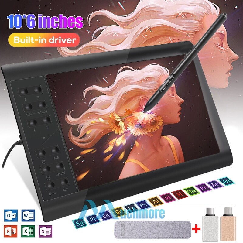 10x6 inch HD Digital Graphic Drawing Tablet with Screen Pen Display 22 Shortkey