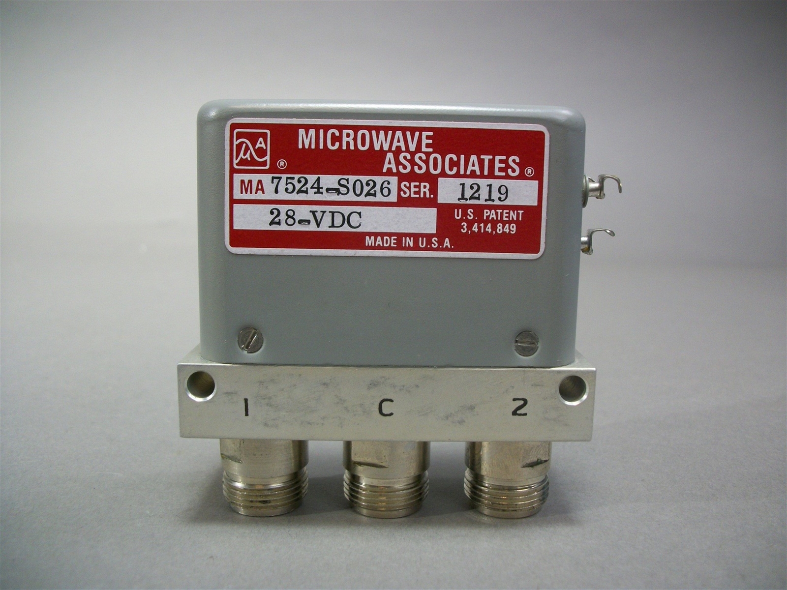 Microwave Associates MA7524-S026 Coaxial A/B Switch Type N DC to 11 GHz. 28 VDC