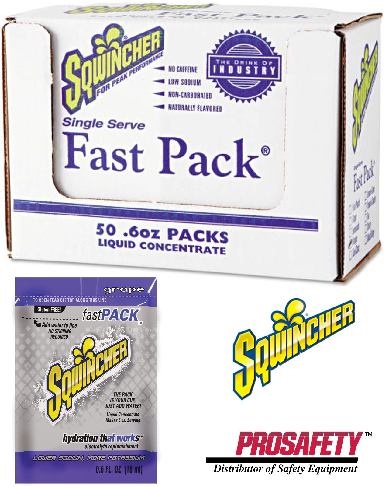 Sqwincher Fast Pack Electrolyte LIQUID Sports Hydration Drink GRAPE 50 BOX