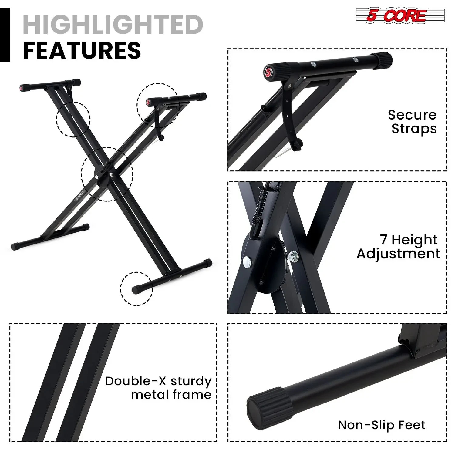 5 Core Keyboard Stand Dual X Shape Adjustable Foldable Key Board Pianos Stands