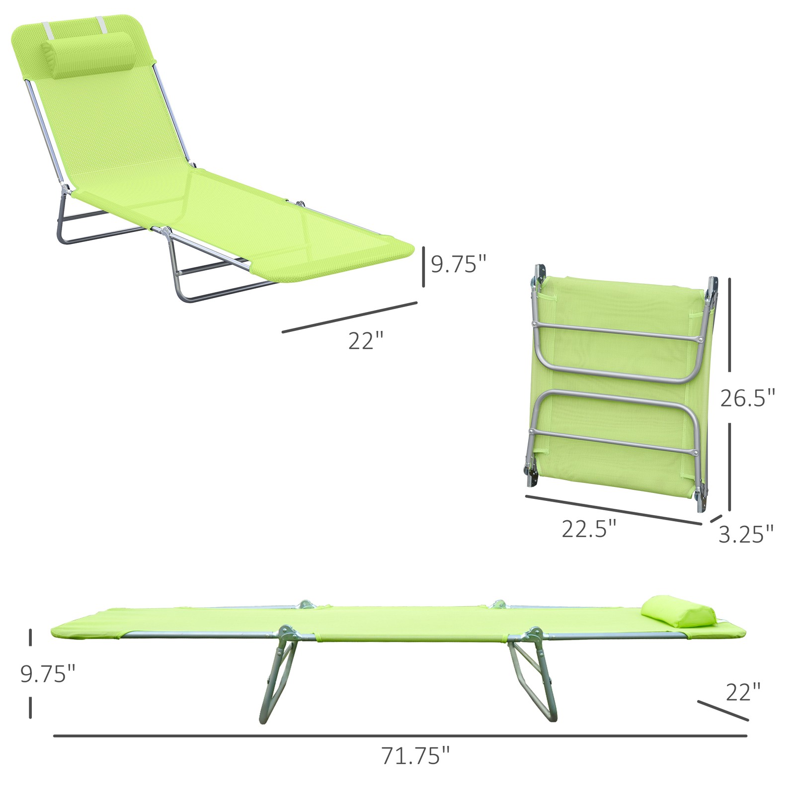 Folding Chaise Lounge Pool Chair Outdoor Sun Tanning Chairs for Beach Yard Patio