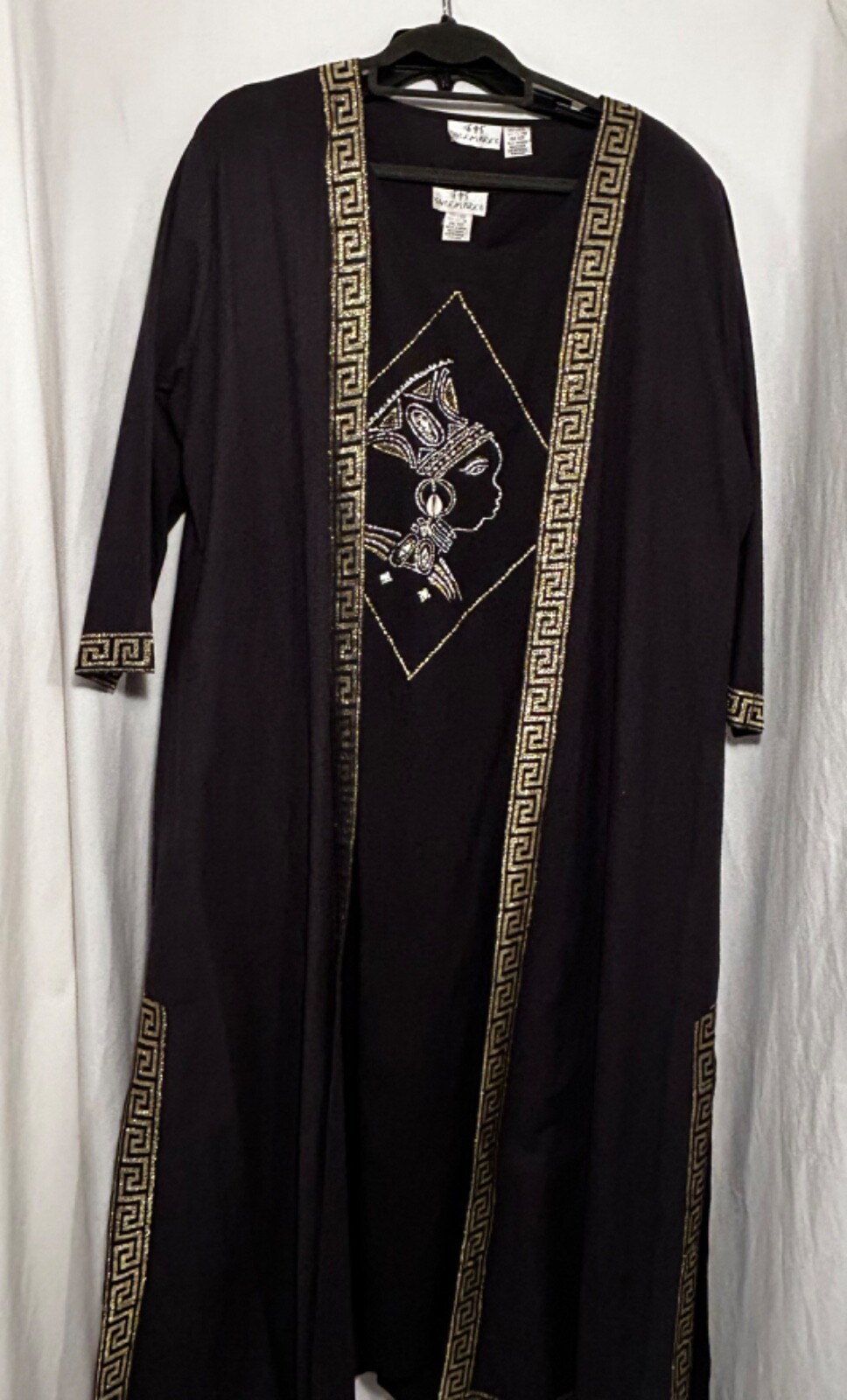 WOMENS ONE SIZE BLACK GOLD 2 PIECE SHERMARKE KAFTAN PULLOVER DRESS