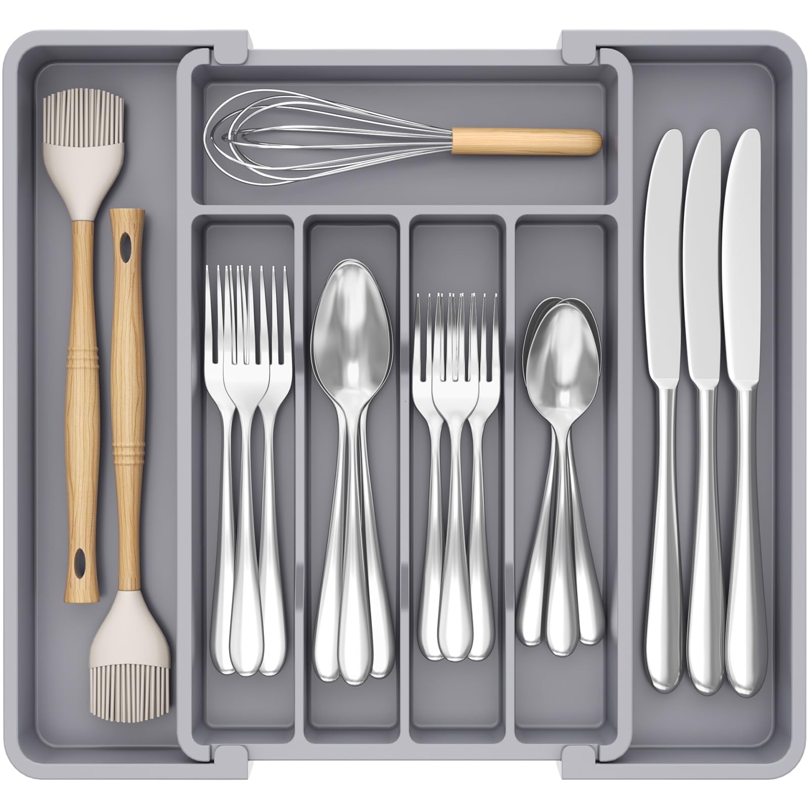 Lifewit Silverware Drawer Organizer, Medium (8.5-14''W x 12''D), Gray