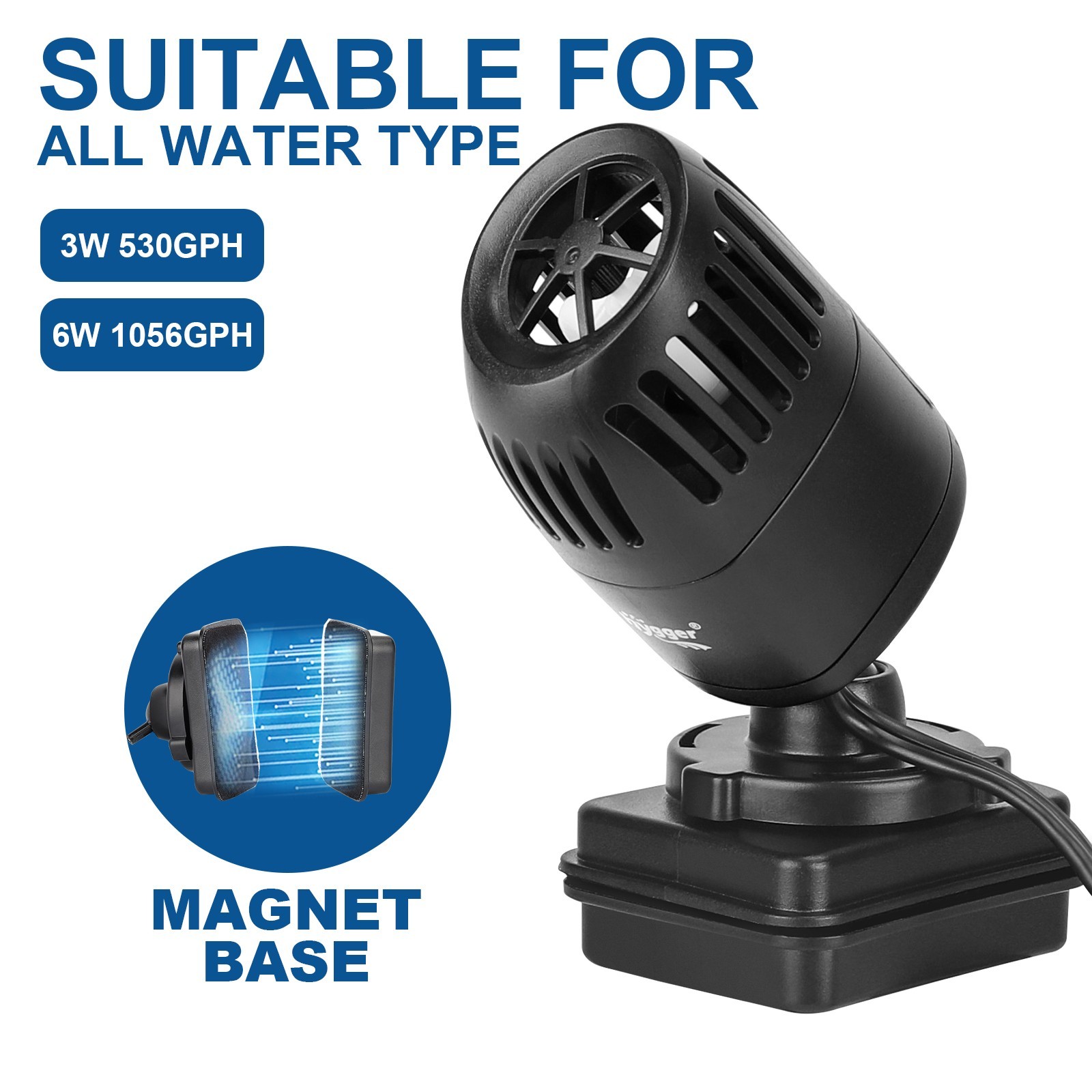hygger 530GPH 1056GPH Mini Fish Tank 360° Aquarium Wave Maker for 15-40-100 Gal