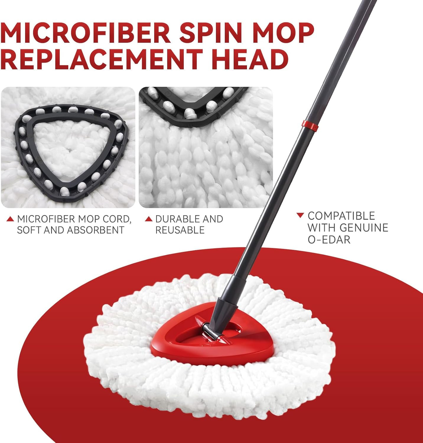 4 Pack Mop Heads Replacements, Easywring Mop Head Refills for Ocedar Mop Systems