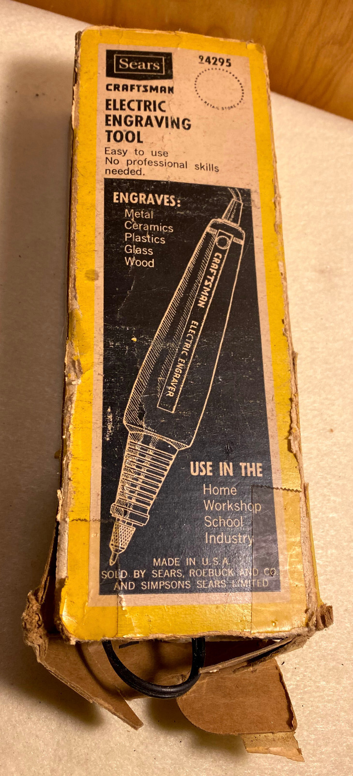 VINTAGE SEARS CRAFTSMAN ELECTRIC ENGRAVER ENGRAVING TOOL 94295 with Box