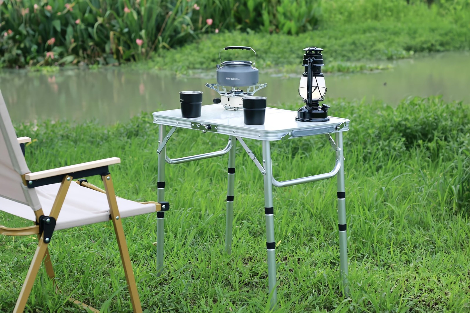 Folding Camping Table with Adjustable Height, 23.6" x 15.8" Portable Lightwei...