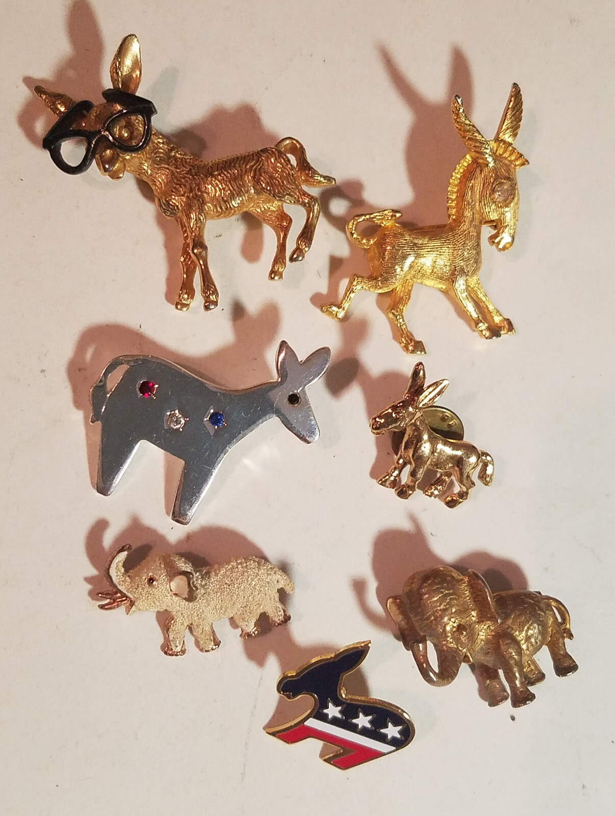 5 Democratic Donkey Pins nad 2 Elephant Pins