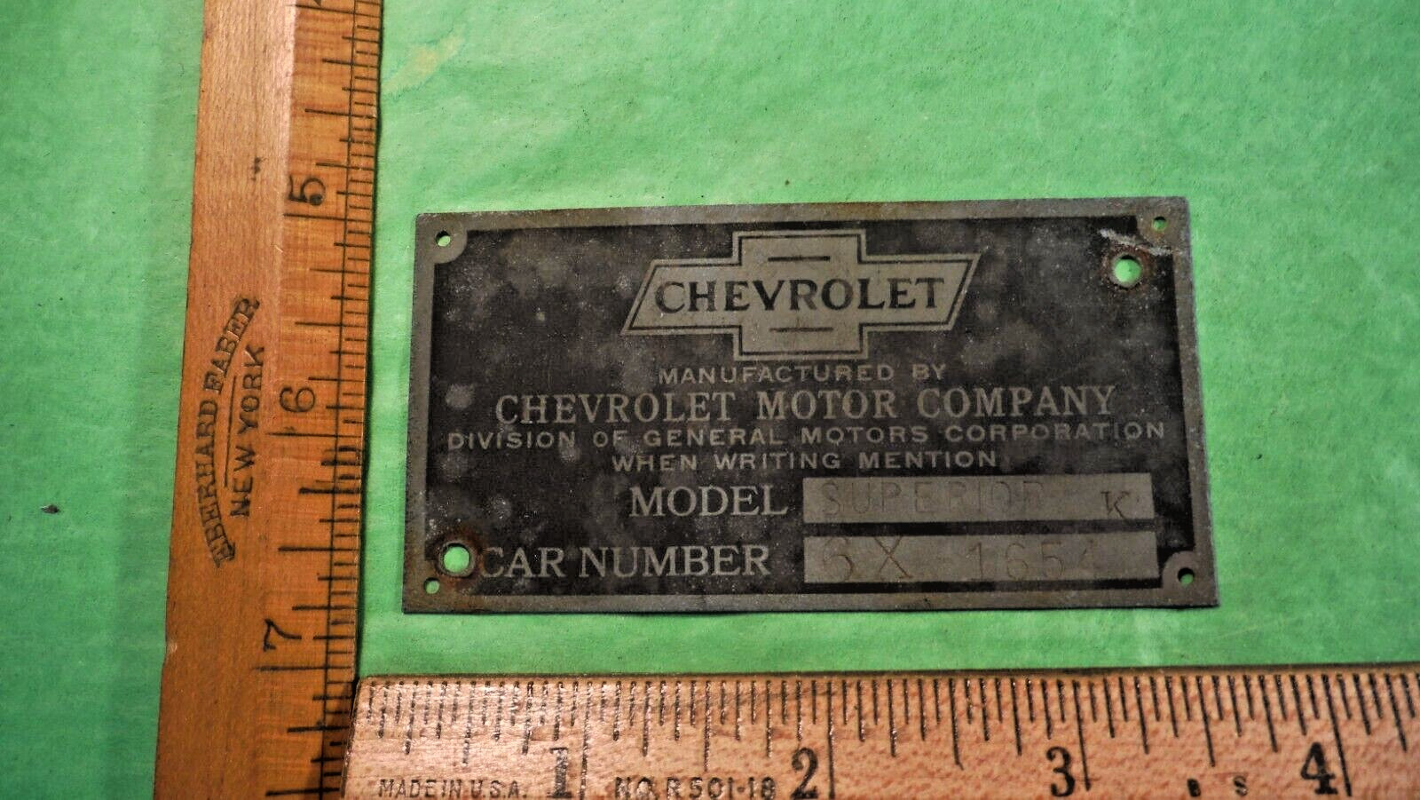 BY78 Chevrolet Motor Co Antique 1925 ID Tag Brass?  MODEL SUPERIOR K CAR #6X1654