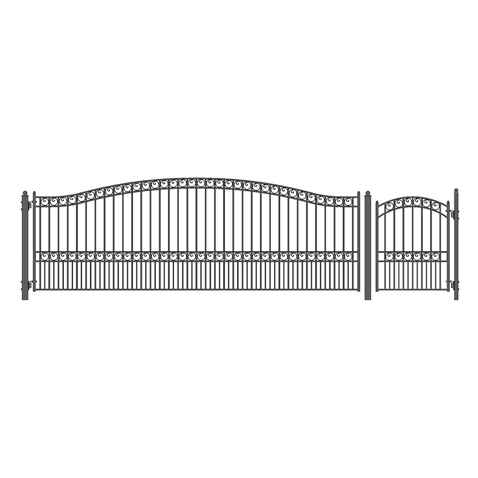 ALEKO Steel Swing Single Driveway Paris Style Gate 18 ft with Pedestrian Gate