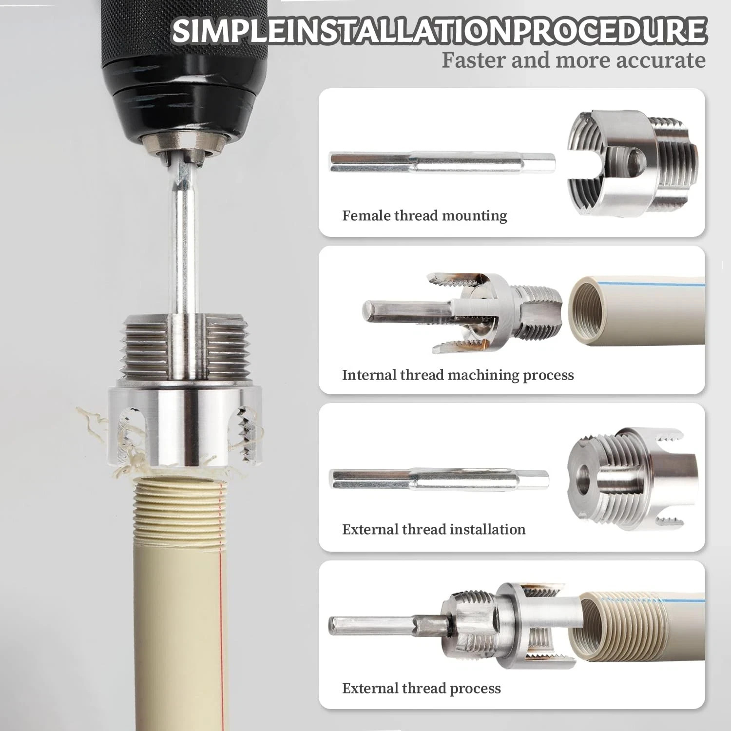 3Pcs Integrated Internal & External Pipe Threading Tool, Dual-Function Pipe