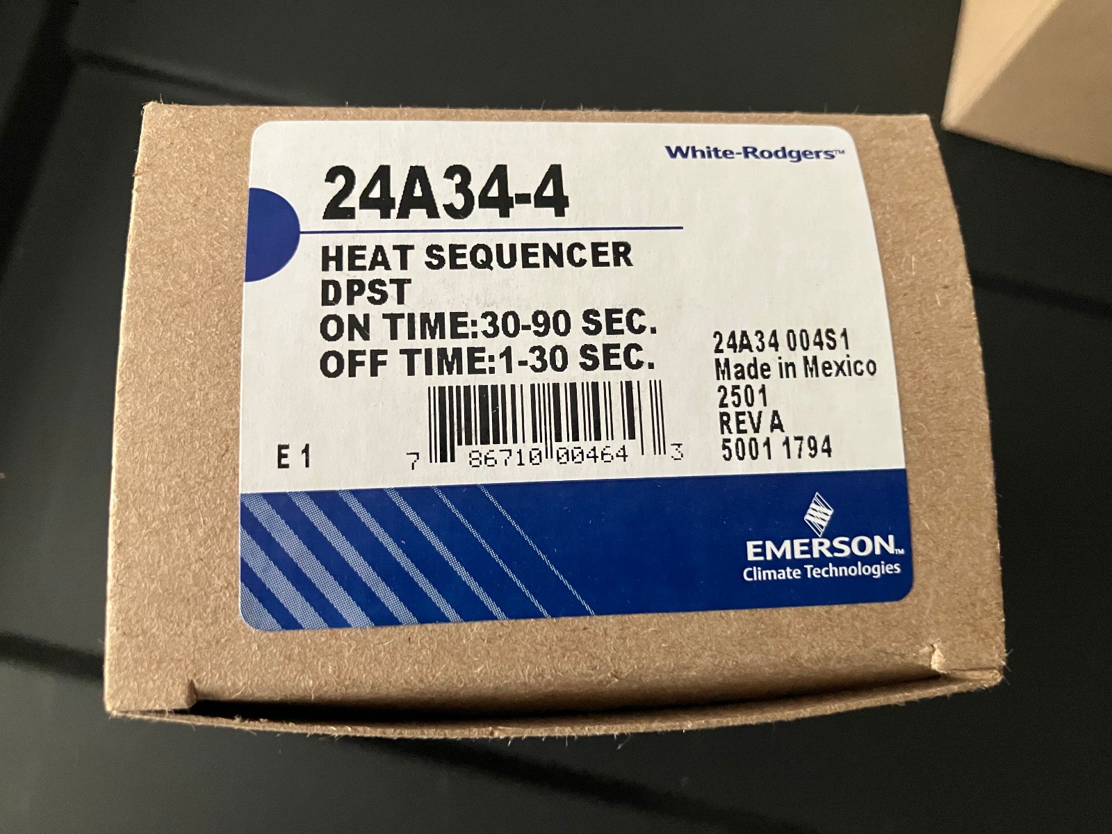 Emerson White-Rodgers 24A34-4 24V Electric Heat Sequencer, DPST NEW :