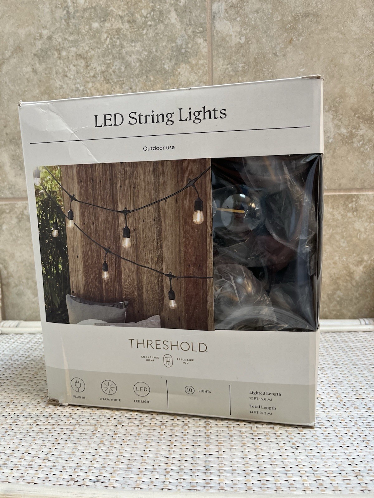 Threshold 10ct LED Drop Indoor Outdoor Café String Lights Clear Bulbs Black Wire