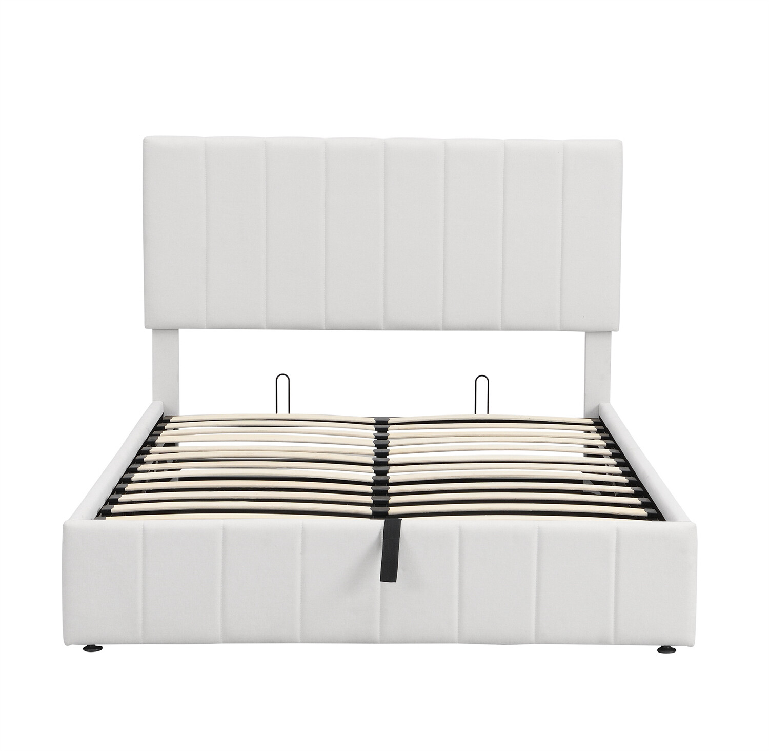 Full Size Upholstered Platform Bed Frame with Hydraulic Storage System White New
