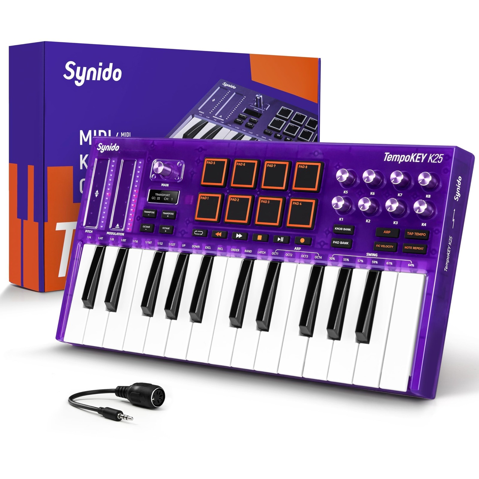 USB C MIDI Keyboard Controller 25 Keys with 8 Backlit Drum Pads, OLED Screen,...