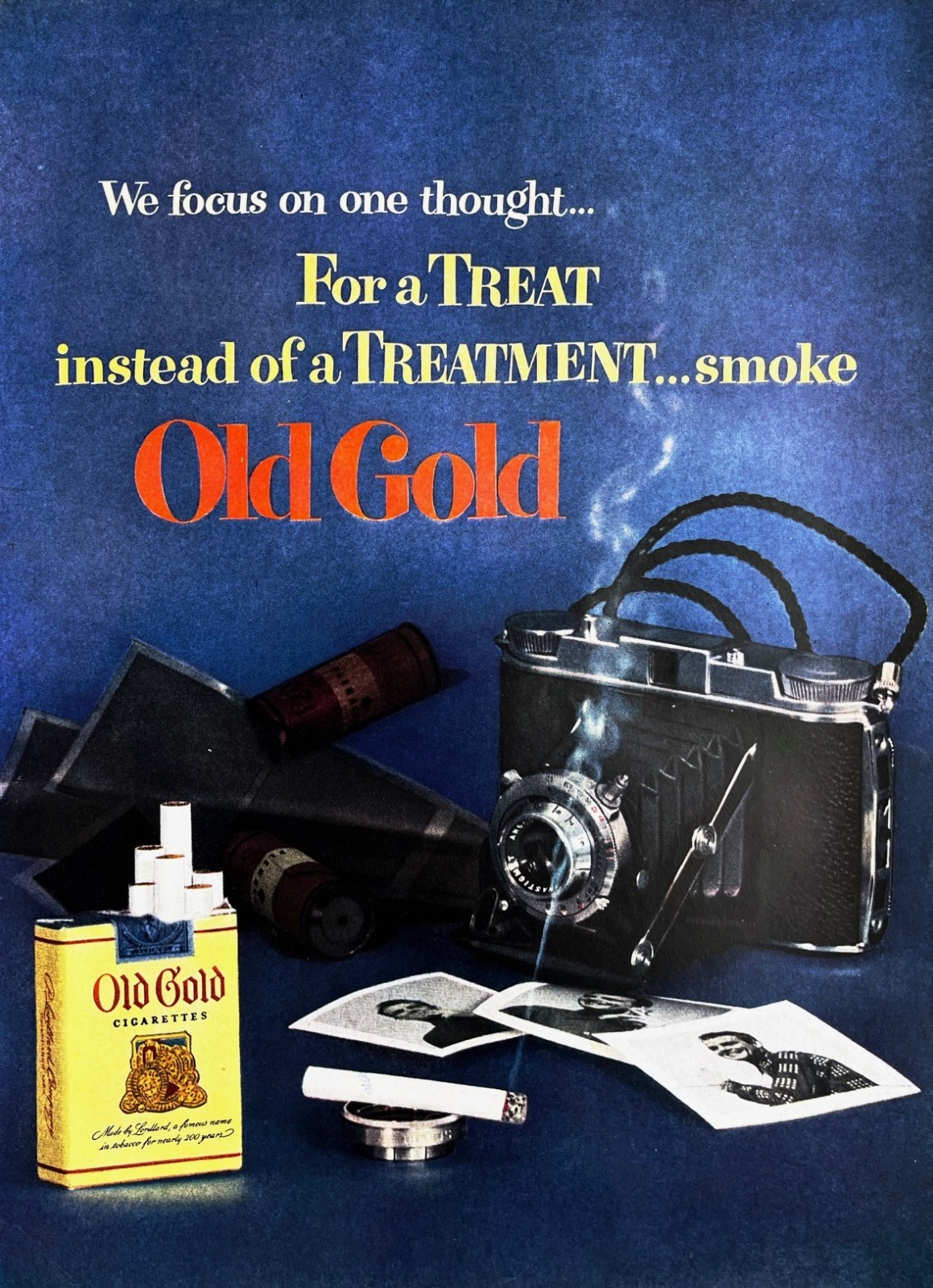 1951 OLD GOLD CIGARETTES Large Vintage Print Ad Photography Camera Theme