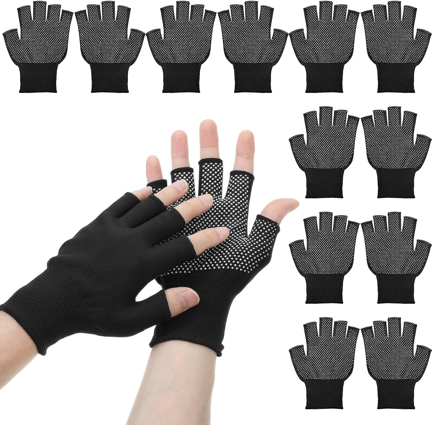 6 Pairs Half-Finger Workout Gloves Non-Slip Breathable Gym Cycling Fishing Black