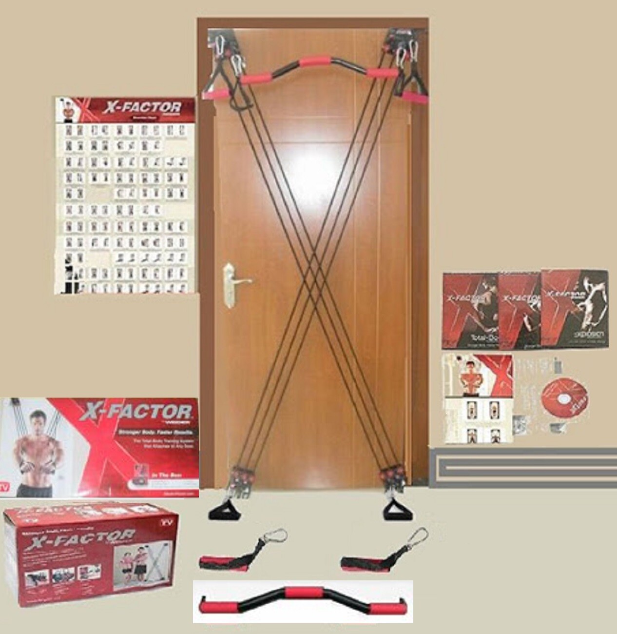 X-Factor Door Gym Exercise Fitness Full Body Gym + Bonus Straight Bar & DVD NEW