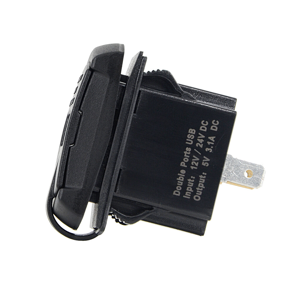12V Dual USB Charger Voltmeter Rocker Push Switch Marine Boat Blue LED Car Truck