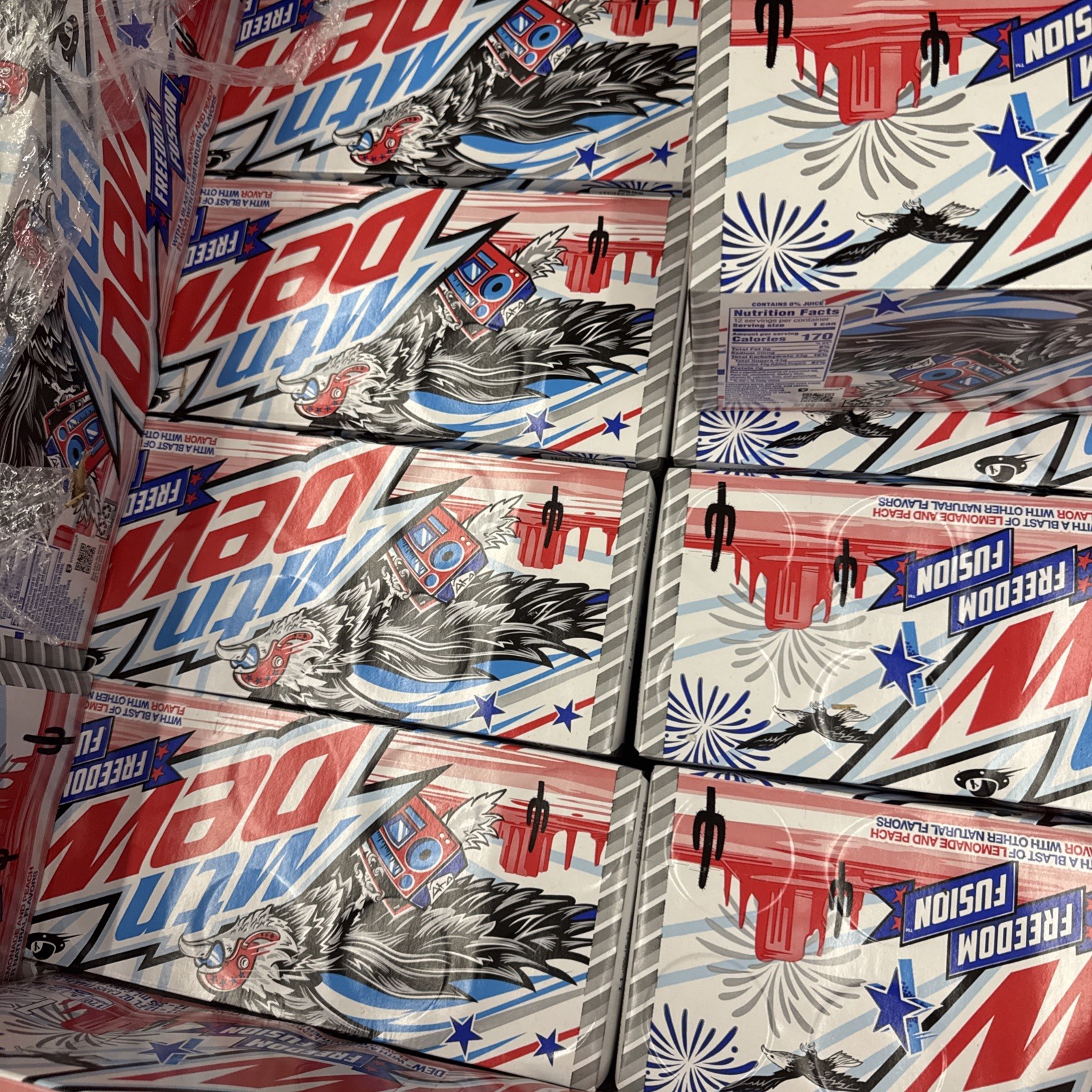 Mtn Dew Freedom Fusion Soda 12-Pack Collectible Packaging Red Blue White