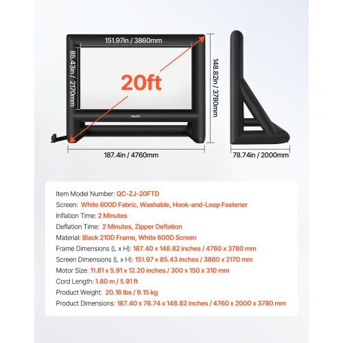 20FT Inflatable Movie Screen, Inflatable Projector Screen with Portable Storage