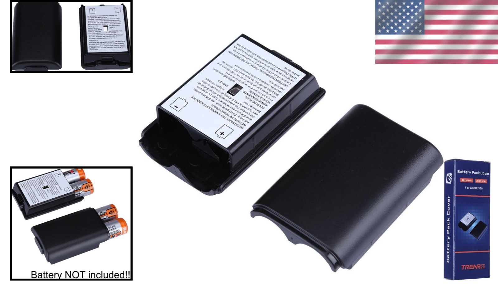 2-Pack Black Battery Cover Shell Case for Xbox 360 Controllers - Reliable Gaming