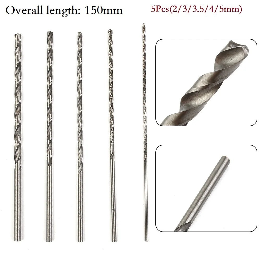 5 Different Sizes Extra Long High-Speed Steel Drill Bits, Long Shank Drill Bits