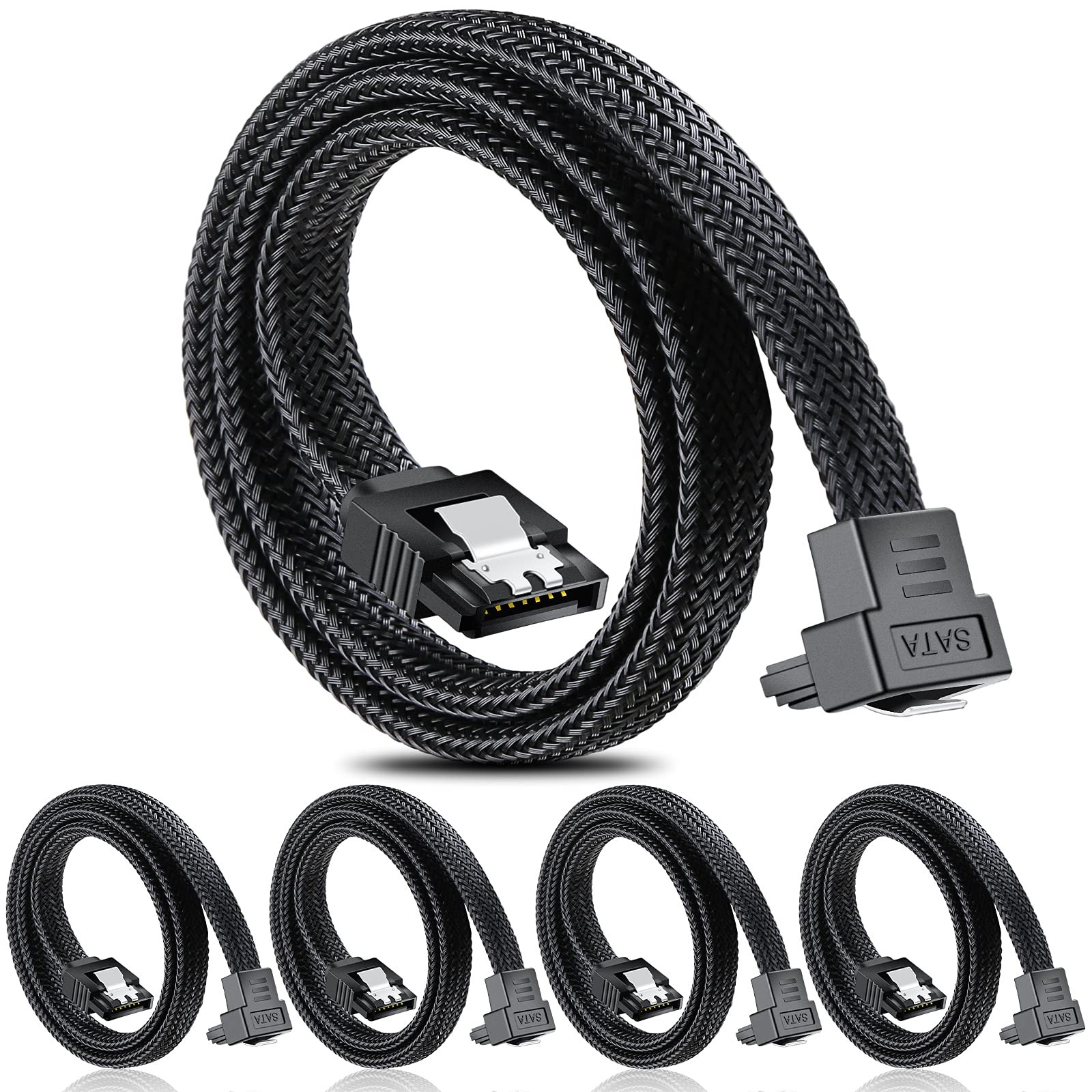 SATA III Cable, 6Gbps 90 Degree Right Angle HDD SDD Data Cable, SATA 3.0 Nylo...
