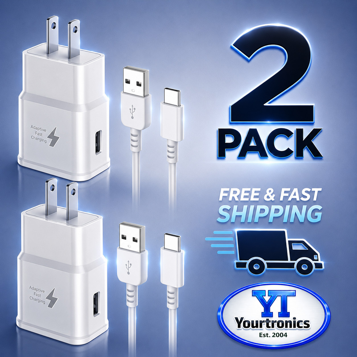2 PACK Type USB-C Fast Wall Charger Adaptive For Samsung Galaxy S22 S21 S20 S10