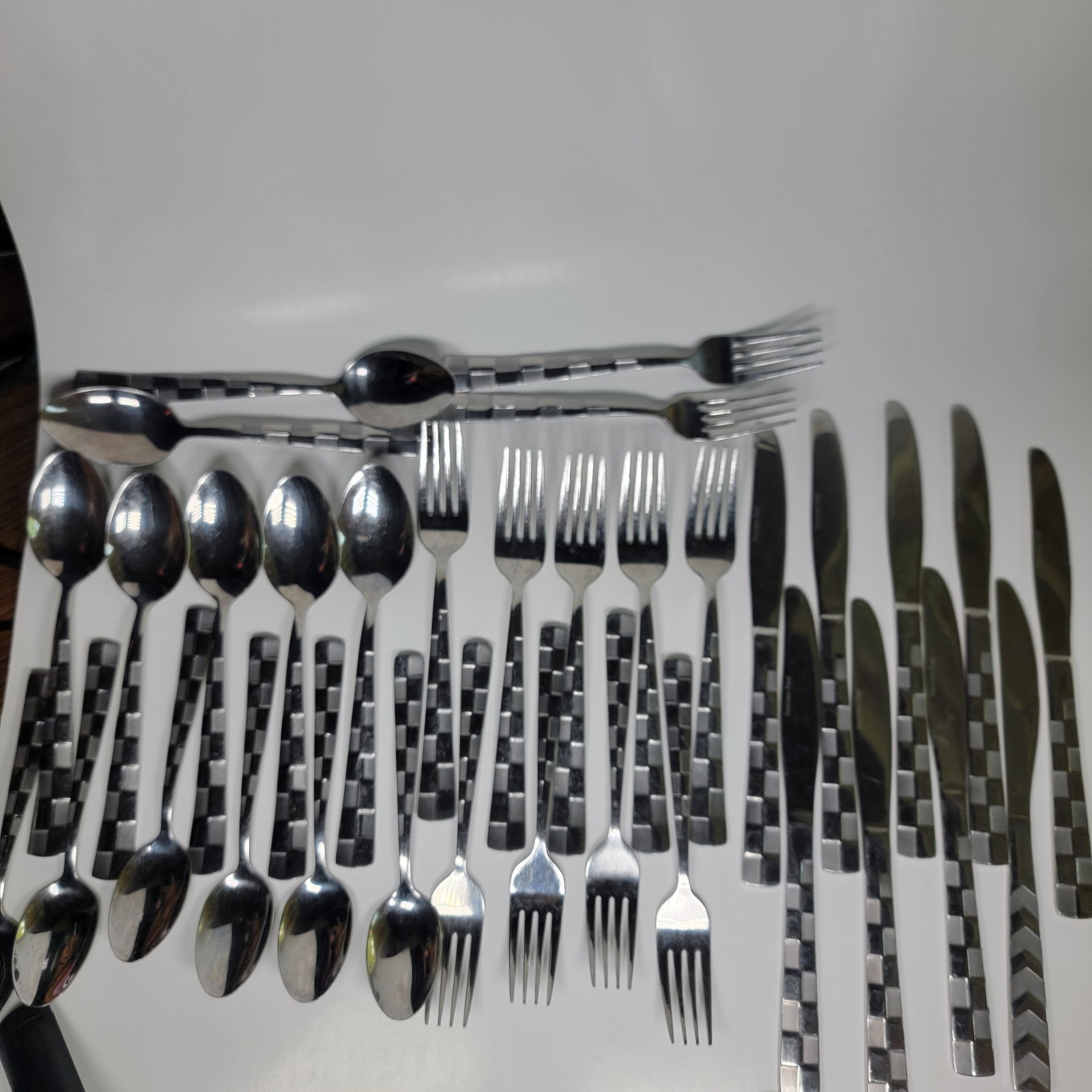 Towle International Silver Checkered Frost Stainless Flatware,  32pc lot