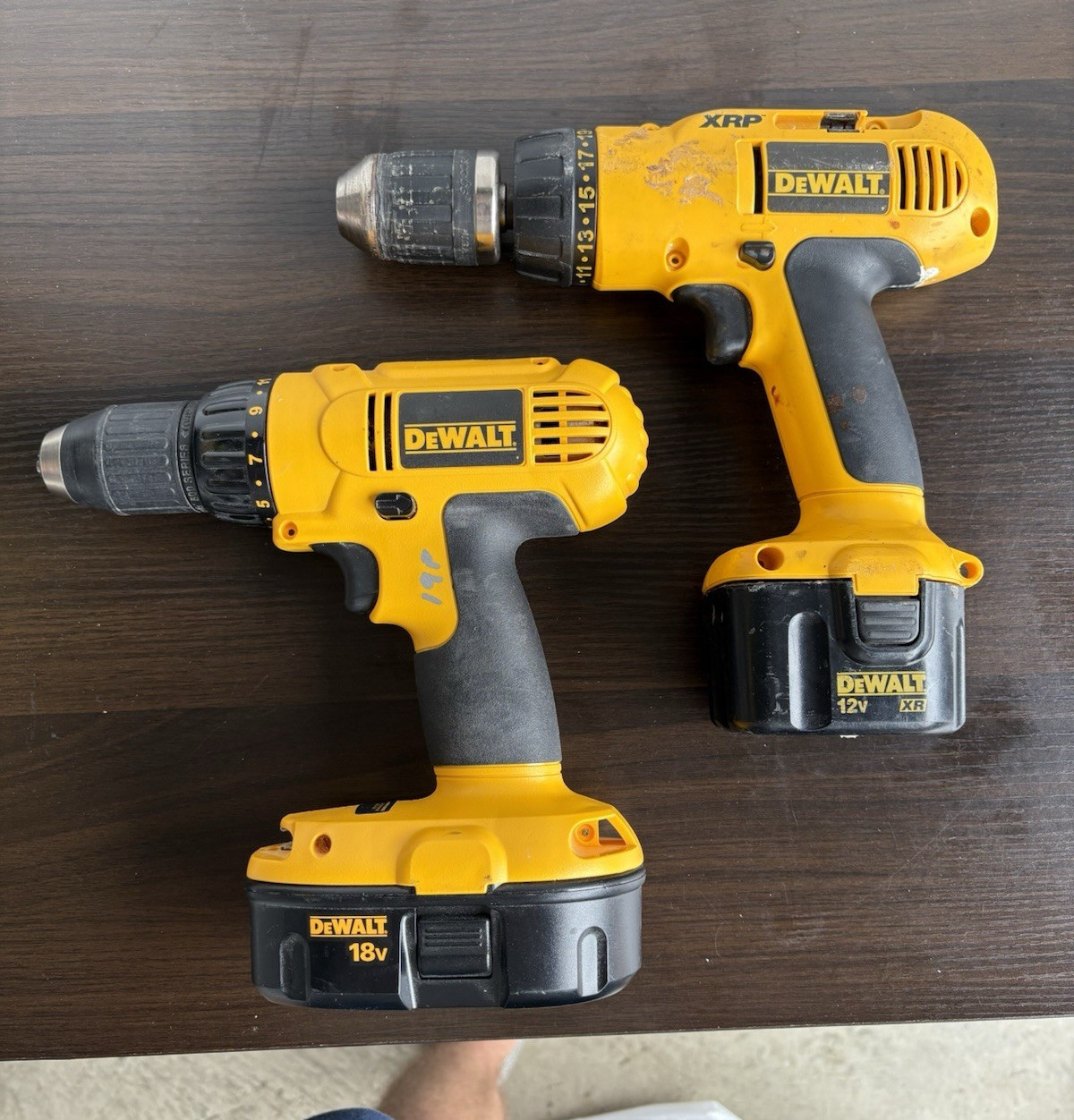 DEWALT XRP Cordless Drill Set (2) w/ Batteries, 18V & 12V, Keyless Chuck