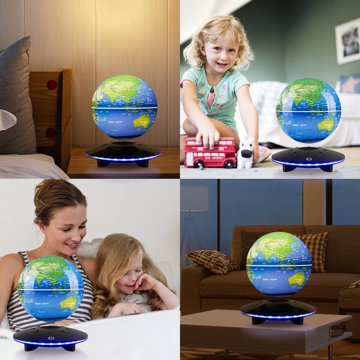 Magnetic Levitating Globe, 6 Inch LED Levitation Floating World Map Globe, Auto